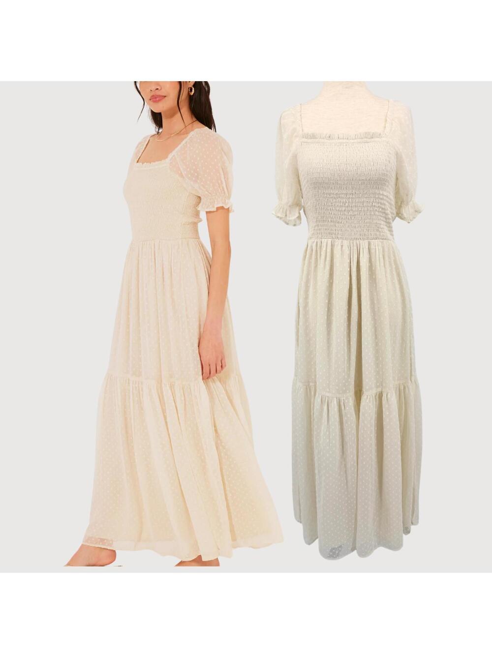 Patrons of Peace Smocked Maxi Dress Ivory Cottagecore M